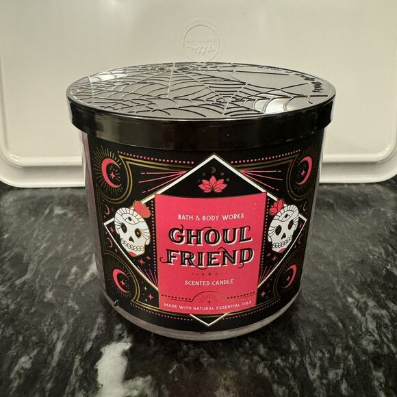 Bath & Body Works Other - NEW Bath & Body Works Halloween Gouhl Friend 3 Wick Candle Skull Spider Web
